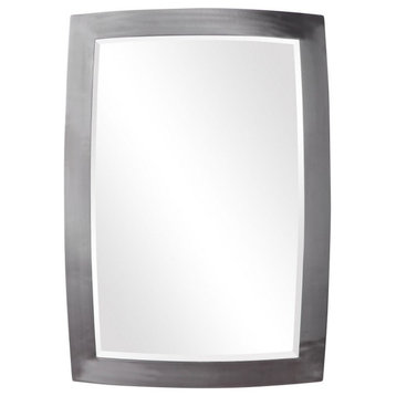 Modern Rectangular Wall Mirror in Brushed Nickel Finish Beveled iron Frame 24