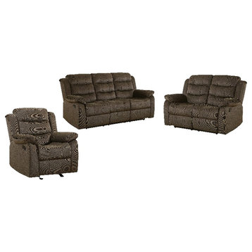 Coaster Rodman 3-Piece Transitional Velvet Tufted Reclining Sofa Set in Brown