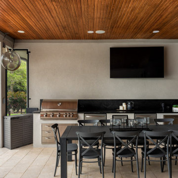 Custom Poolside Freestanding Arbor with Retractable Screens & Outdoor Kitchen