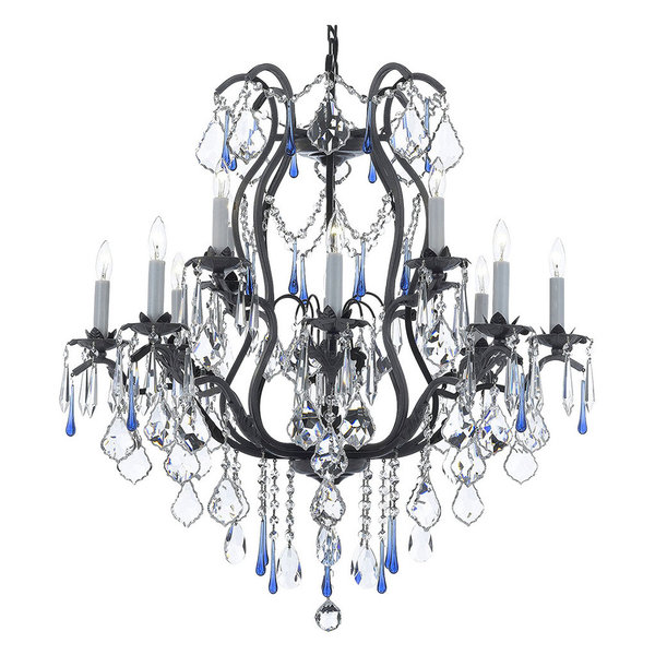 Empress Iron and Crystal 9 Light Black Chandelier with Black Shades Empress Iron and Crystal 9 Light Black Chandelier with Black Shades
