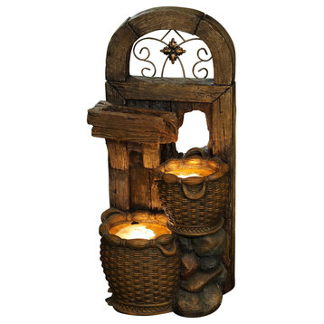 Resin Rustic Arch Window Baskets Outdoor Fountain