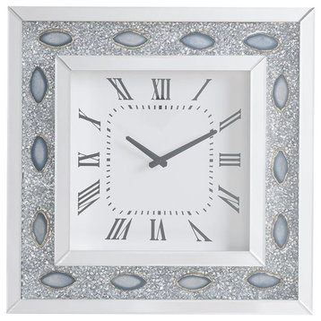 ACME Sonia Square Wall Clock with Faux Agate Inlay Frame in Mirrored
