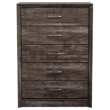 CorLiving Newport 5 Drawer Tall Dresser, Grey Washed Oak