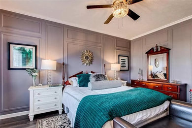 Bedroom - mid-sized traditional master laminate floor, gray floor and wainscoting bedroom idea in Indianapolis with gray walls