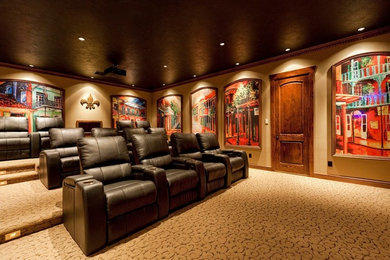 Inspiration for a traditional home theatre in Houston.