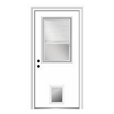 Mini Blinds 1/2 Lite with Pet Door Fiberglass Smooth In-Swing Front Door, Primed