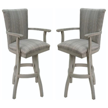 Home Square 34" Swivel Wood Tall Bar Stool with Arms in Natural Fun - Set of 2