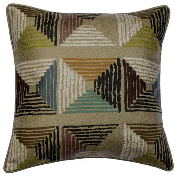 16"x16" Printed Faux Leather Beige Faux Leather Pillow Covers, Modern Tribal
