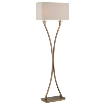 Lite Source Cruzito 2-Light Floor Lamp, Aged Bronze, Off-White Fabric