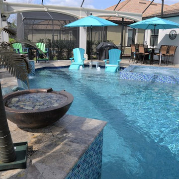 Pool and spa, sunshelf, and other water features