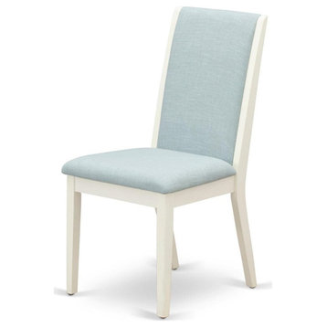 Set of 2 Dining Chair, Rubberwood Legs With Cushioned Linen Seat, Baby Blue