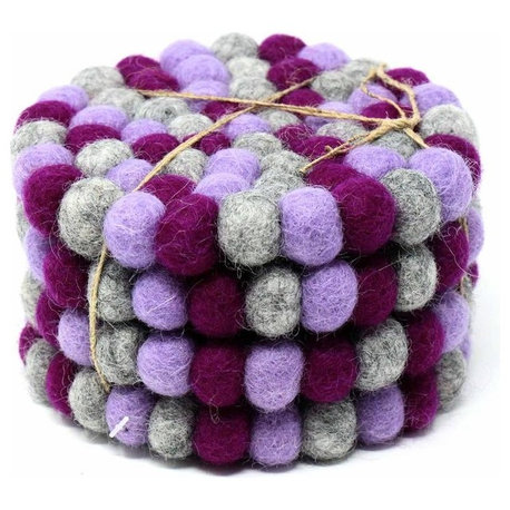 Felt Ball Coasters, Set of 4, Purples