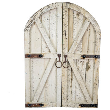 Farmhouse Arched Pair Wooden Doors, Small, White
