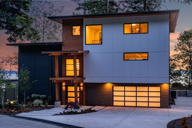 Inspiration for a modern three-story exterior home remodel in Seattle