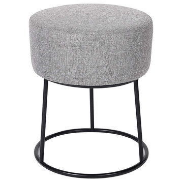 Grey Linen Foot Stool Ottoman – Soft Compact Round Padded Seat