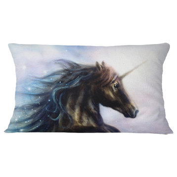 Black Unicorn Animal Throw Pillow, 12"x20"