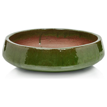 Zeno Green Glazed Stoneware Planter Bowl, 19" X 5.5"