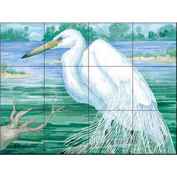 Tile Mural, American Egret by Paul Brent