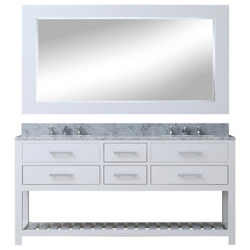 Madalyn Pure White Bathroom Vanity, Pure White, 72" Wide, One Mirror, No Faucet