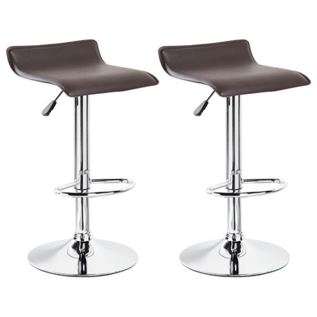 Modern Adjustable Swivel Hydraulic Bar Stools, Set of 2, Dark Brown