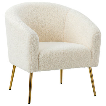 30" Polyester Barrel Chair With Metal Legs, Ivory