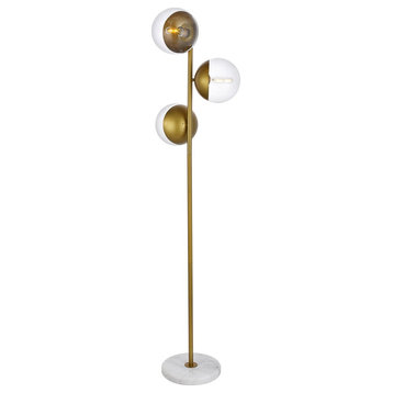 Midcentury Modern Brass And Clear 3-Light Floor Lamp