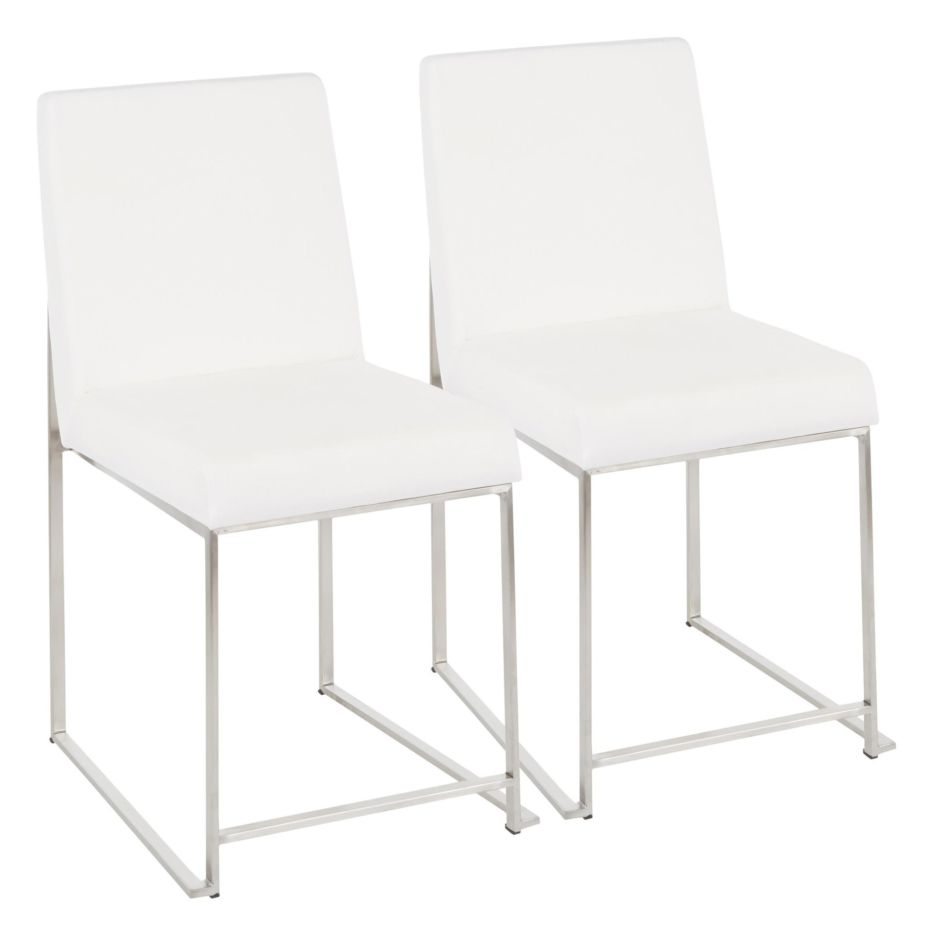 High Back Fuji Dining Chair, Set of 2, Brushed Stainless Steel, White Velvet