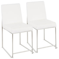High Back Fuji Dining Chair, Set of 2, Brushed Stainless Steel, White Velvet