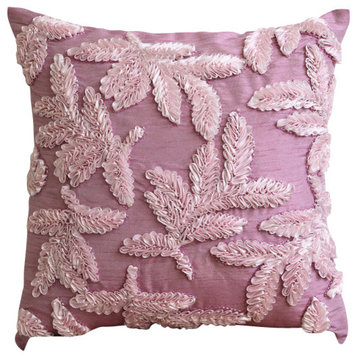 Pink Throw Pillow Covers 20"x20" Throw Pillow Cover, Art Silk, Leafy Pink