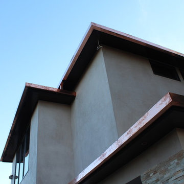 sectional 4x5 Box Gutters, 16 ounce Copper, Modern Home in Manhattan Beach, CA.