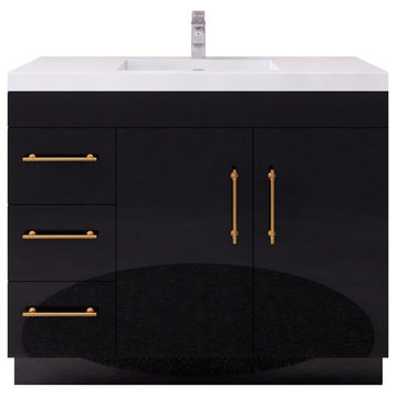 Rosa 42" Freestanding Vanity with Reinforced Acrylic Sink (Left Side Drawers), High Gloss Black