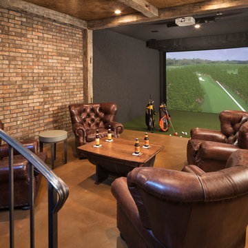 Reclaimed Hand-hewn Timbers in a Luxury Golf Simulator Room and Man Cave