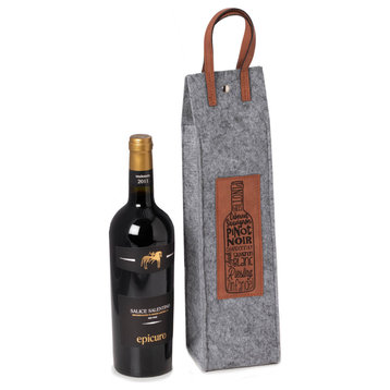 Wines Of The World Felt Wine Tote, Brown Accents