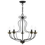 Livex Lighting - Livex Lighting 5 Light Black Chandelier - The five-light Katarina floral chandelier showcases a graceful look. The black finish combined with antique brass finish accents completes this timeless and casual design.
