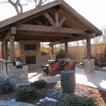 Freestanding Outdoor Kitchen with Gas Grill and Fireplace