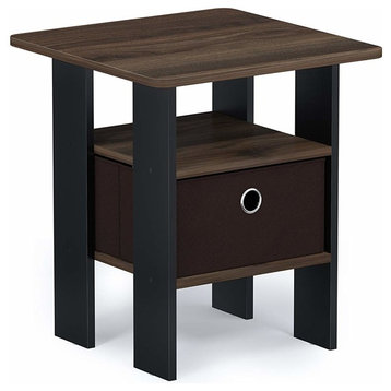 Furinno Andrey End Table Nightstand With Bin Drawer, Columbia Walnut/Dark Brown