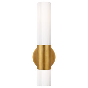 Penz Medium Cylindrical Sconce in Hand-Rubbed Antique Brass with White Glass