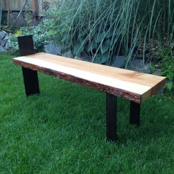 Slab Bench with blackened steel supports - Accent And Storage Benches
