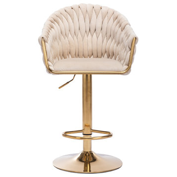Tufted Upholstered Vintage Bar Stools With Back and Footrest Counter, Ivory