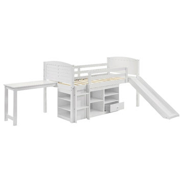 Coaster Millie Transitional Wood Twin Workstation Loft Bed with Slide in White