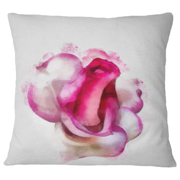Red Rose With White Watercolor Floral Throw Pillow, 18"x18"