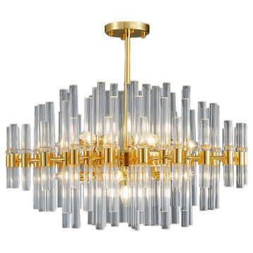 Zuccarello | Abstract Design Gold Glass Hanging Chandelier, 39.4'', 2 Style