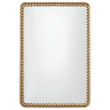 Contemporary Gold Metal Wall Mirror With Beaded Detailing