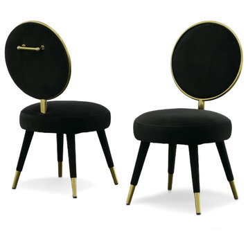 Modrest Haswell Glam Black Velvet Accent Chair, Set of Two