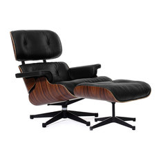 Кресло Eames Style Lounge Chair & Ottoman черная кожа/палисандр