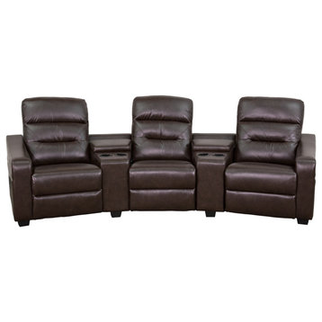 Futura Series 3-Seat Reclining Leather Seating Unit, Cup Holders, Brown