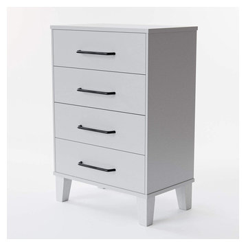 Contemporary Dresser, 4 Large Drawers With Elegant Pulls, Tall Design, White