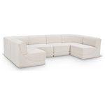 Meridian Furniture - Ollie Black Boucle Fabric U-Shaped Modular Sectional, Cream, 6-Piece: 4 Armless Chair, 2 Corner Chair - Meet the epitome of style and functionality with this Ollie boucle fabric living room sectional, part of the Ollie modular collection. A contemporary marvel, this sectional features chic and inviting rich cream boucle fabric upholstery, giving it a sumptuous texture that oozes elegance and luxury. Curved corners add to the visual look of the sectional while maximizing seating comfort while lounging, reading, or entertaining. Pair it with other items in the Ollie collection easily, thanks to an attachment latch underneath.
