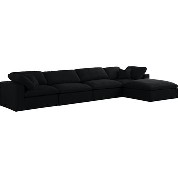 Serene Linen Textured Fabric Deluxe Comfort 5-Piece L-Shaped Sectional, Black