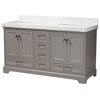 Fiete 60" Transitional Gray Wood and Marble Double Sink Bathroom Vanity